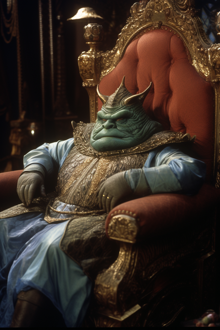 Jabba from Star Wars sleeping in his throne