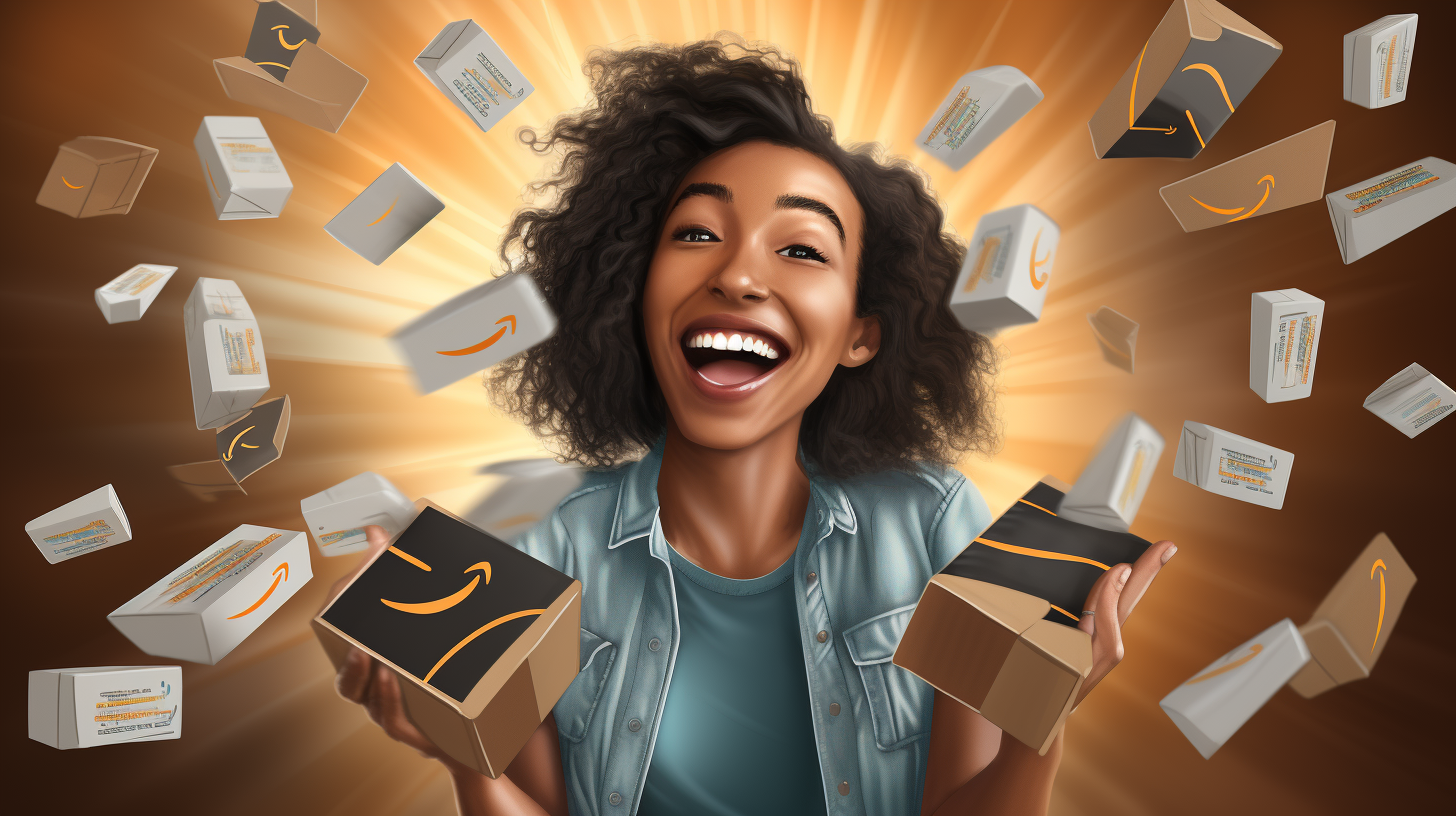 Smiling person with Amazon gift cards