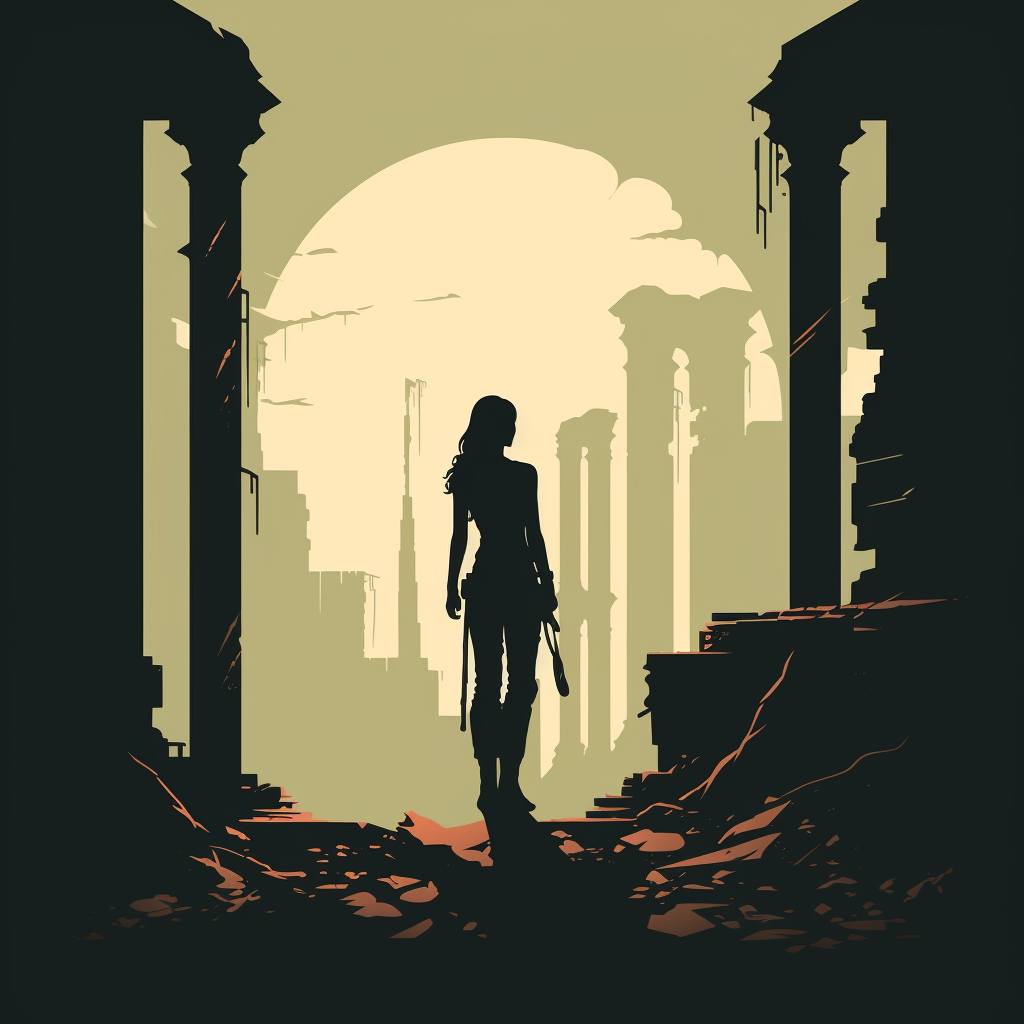 Minimalist ruin setting with Lara Croft