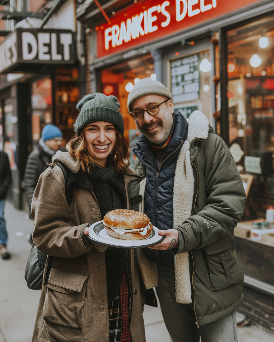 Exes holding bagel plate cream cheese