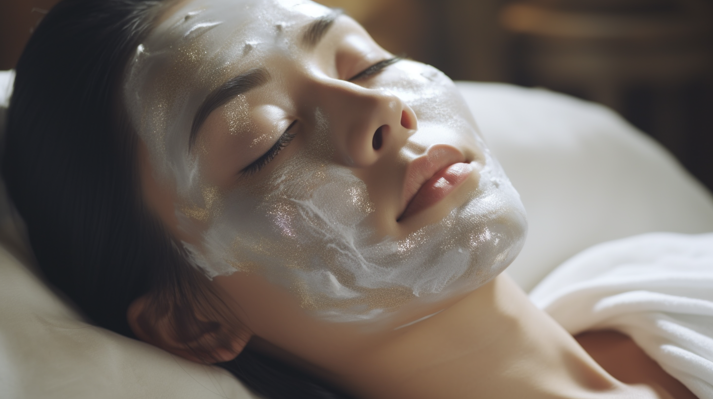 Chinese woman relaxing with facial mask