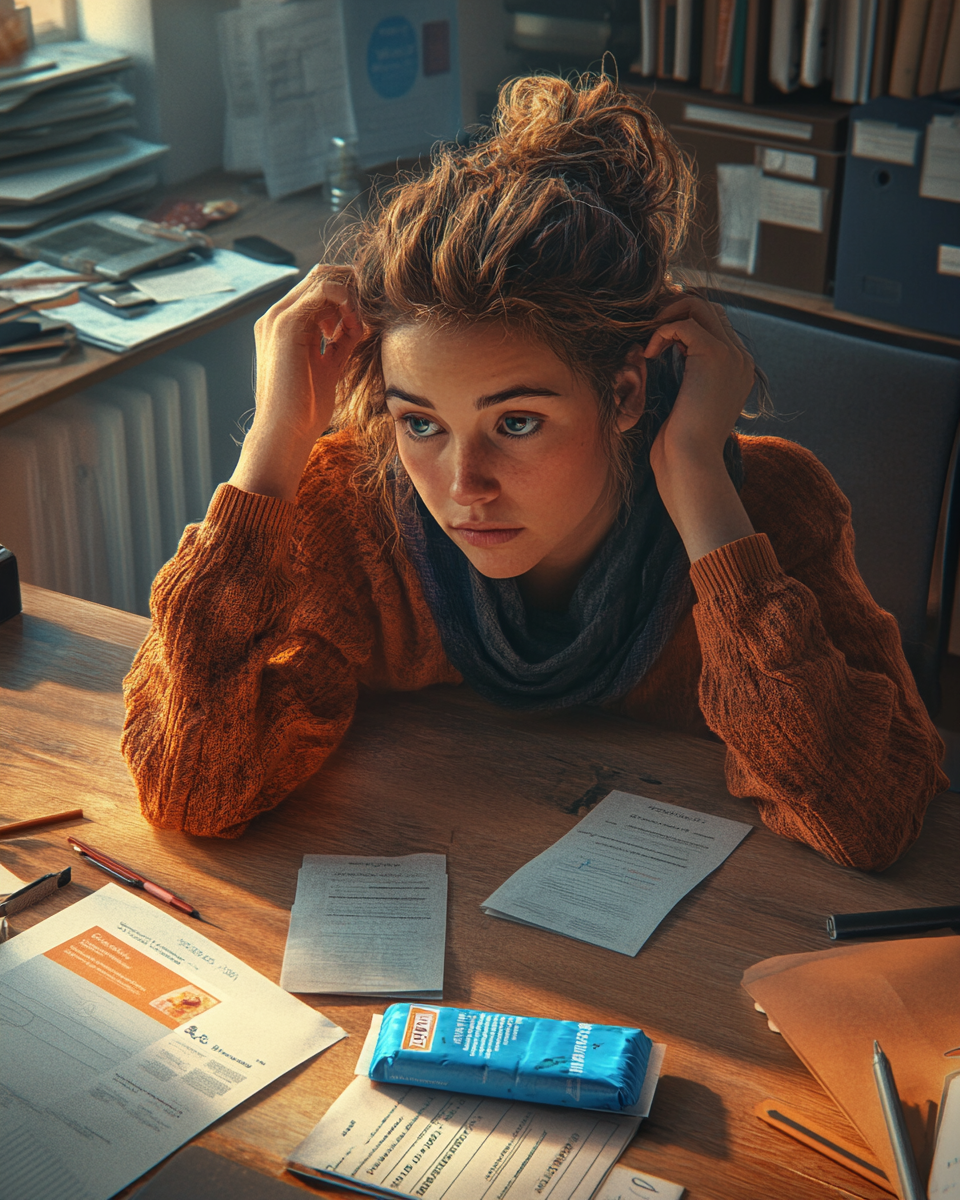 Woman at desk with energy bar