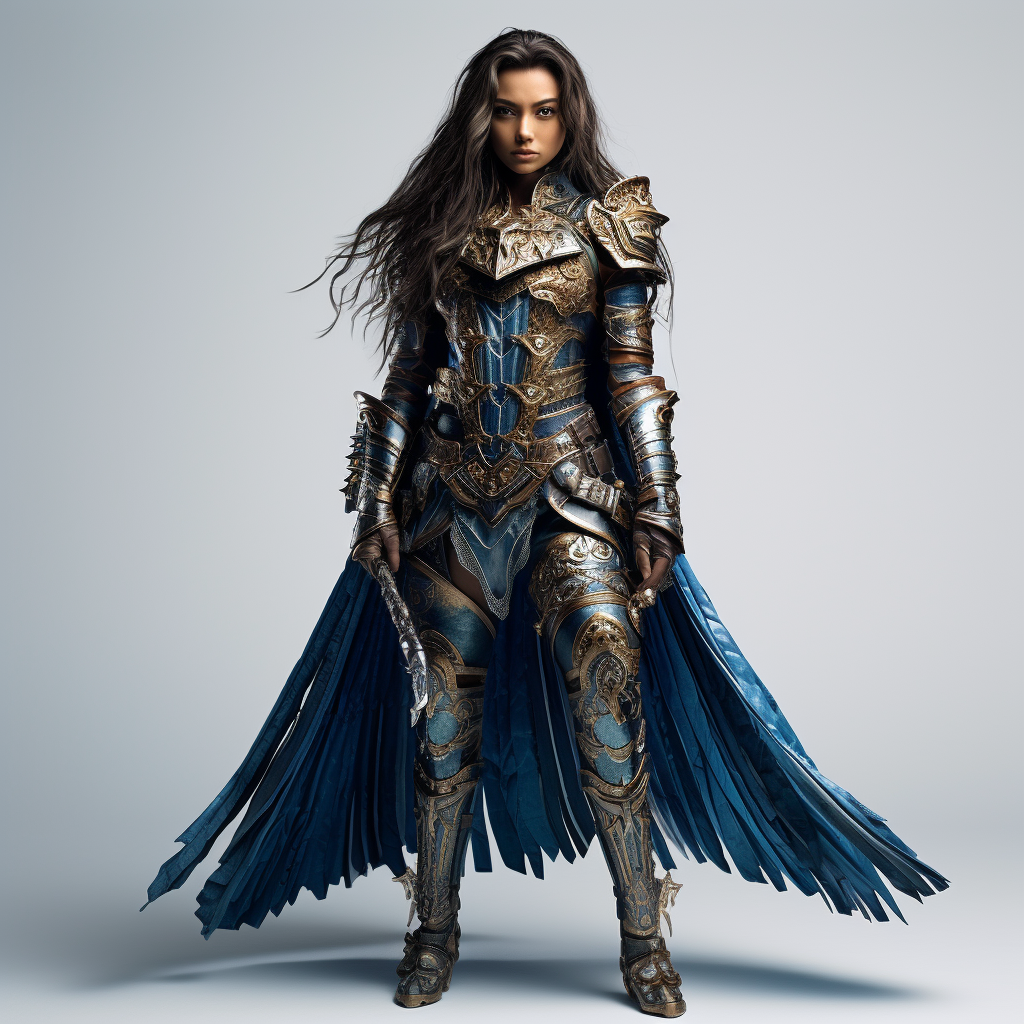 Exotic female wizard in blue armor