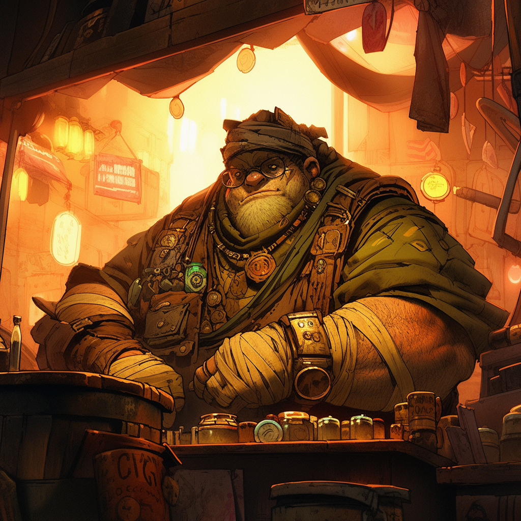 Exotic Ogre Merchant Trading Goods Artwork