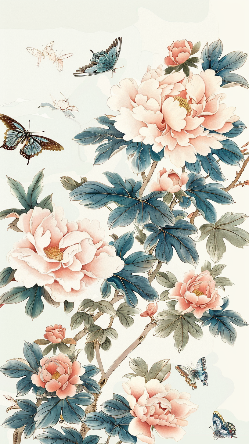 Traditional Chinese Peonies Embroidery Design