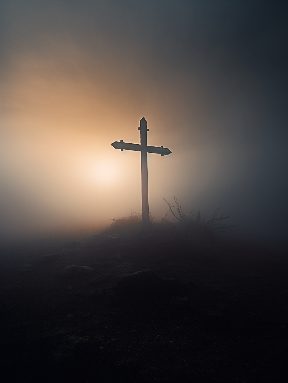 Detailed Exotic Cross in Foggy Sky