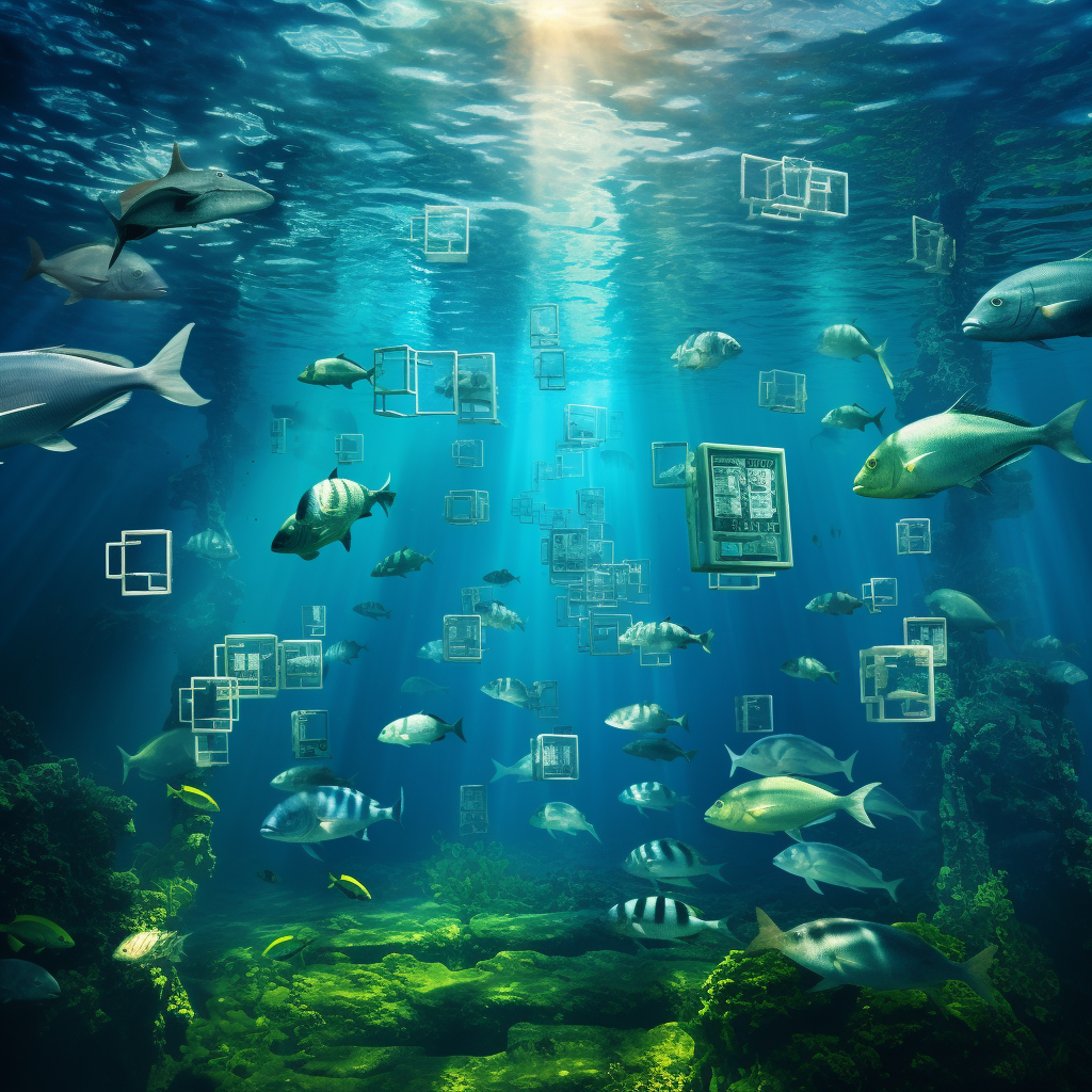 Exotic fishes creating underwater QR code