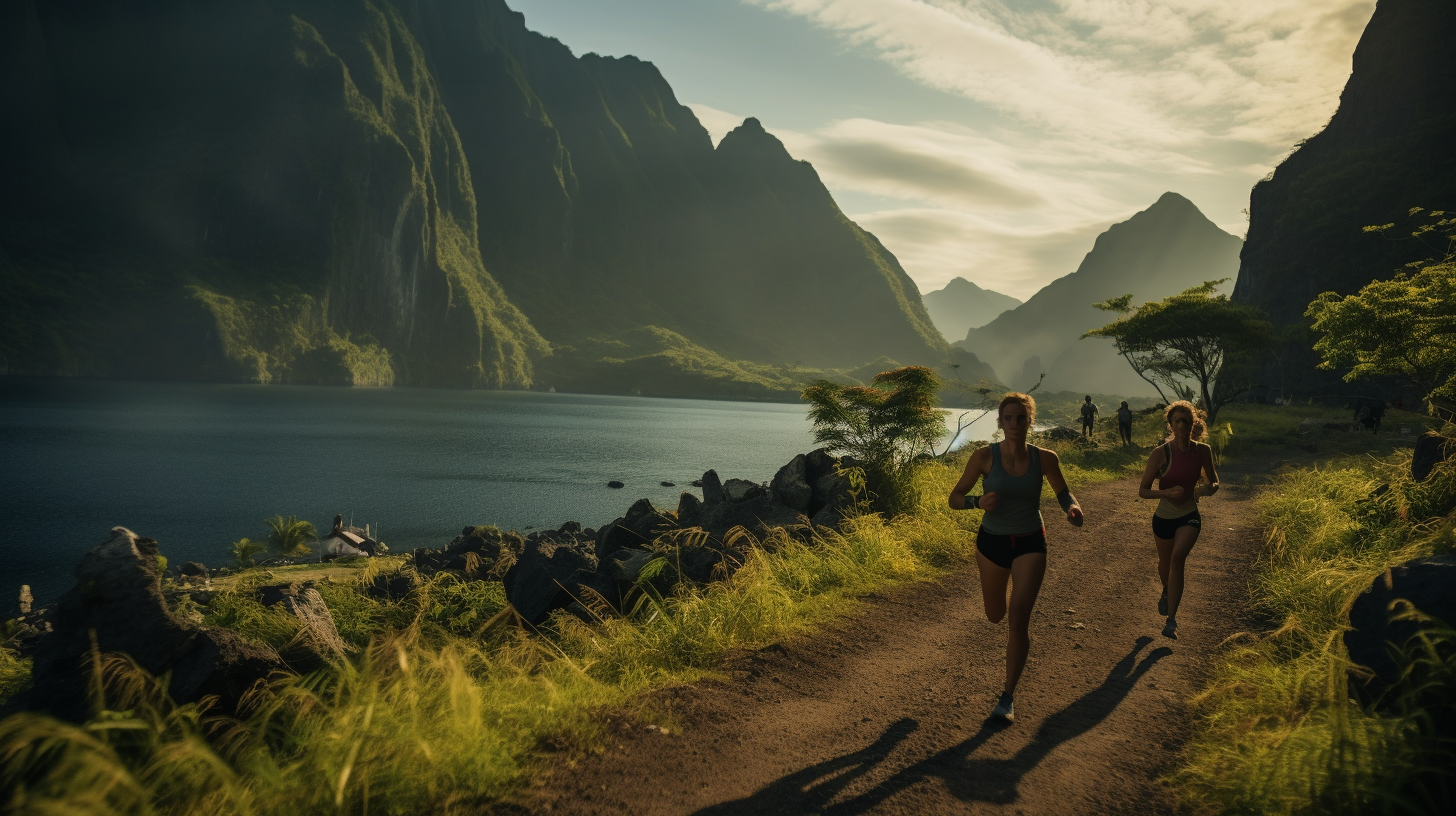 Participants enjoying exotic island running event