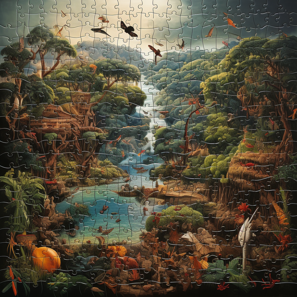 Exotic jigsaw puzzle with missing pieces