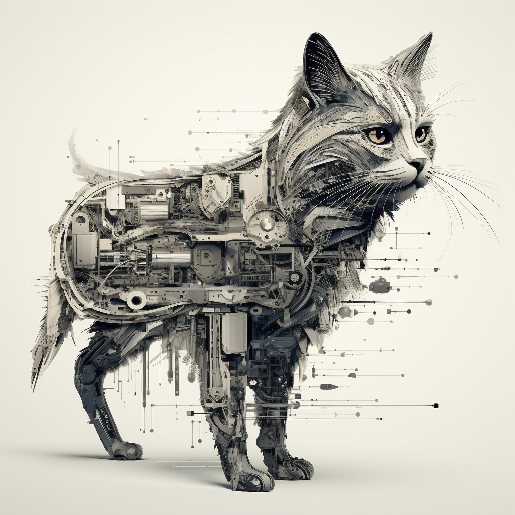 Adorable cat in exploded view