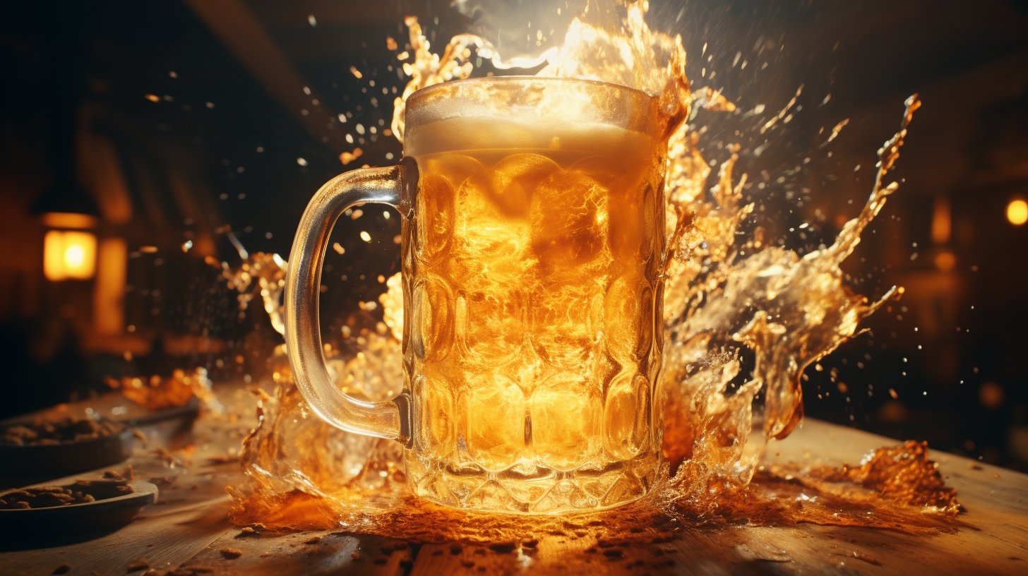 Exploding beer stein in slow motion