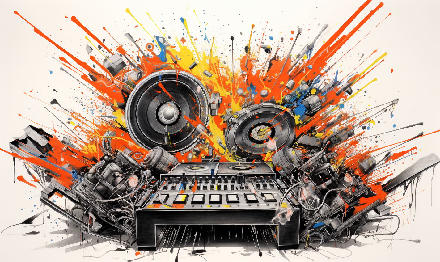 Colorful exploding DJ mixer artwork