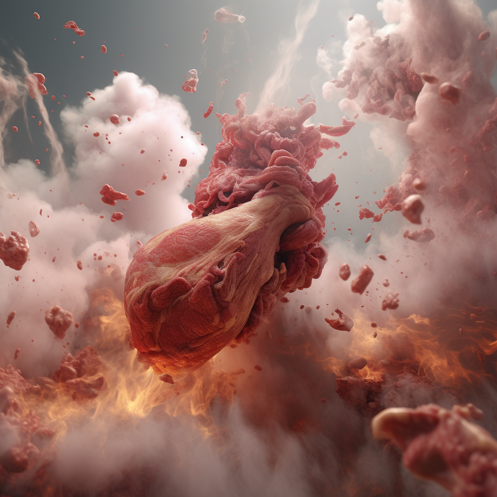 Photo realistic exploding meat cloud