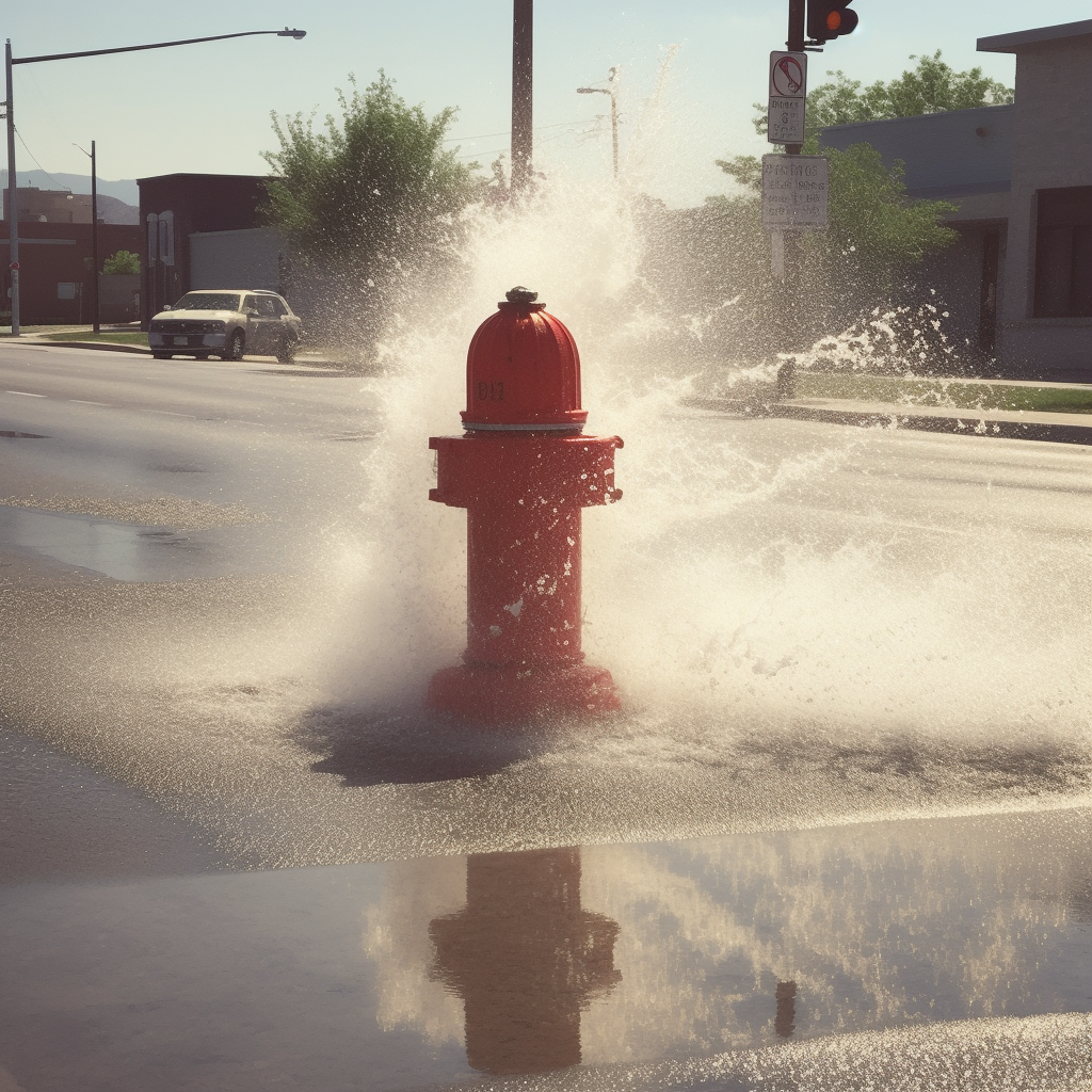 Fire hydrant spraying water on sidewalk