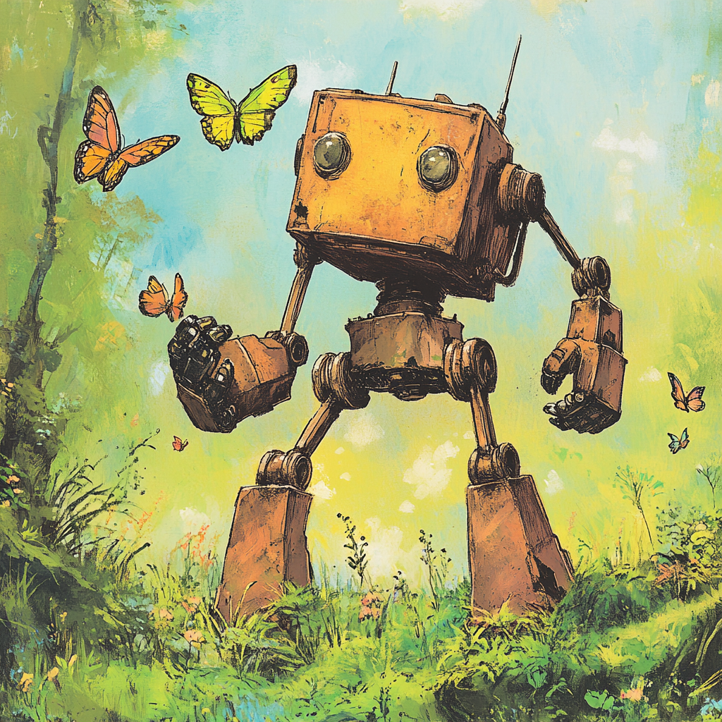 Explorer Robot enjoying butterfly garden