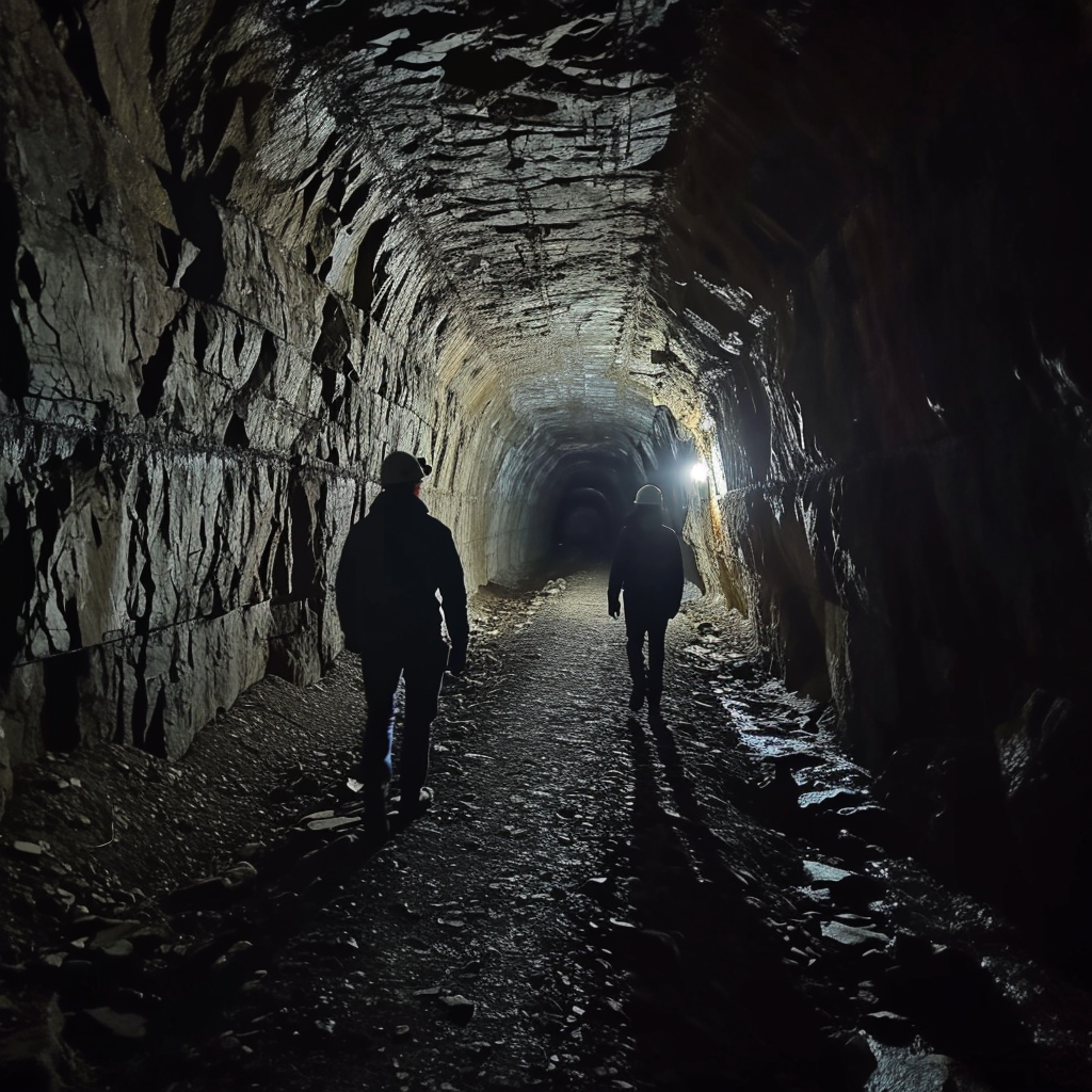 Two People Walking in Underground Tunnels