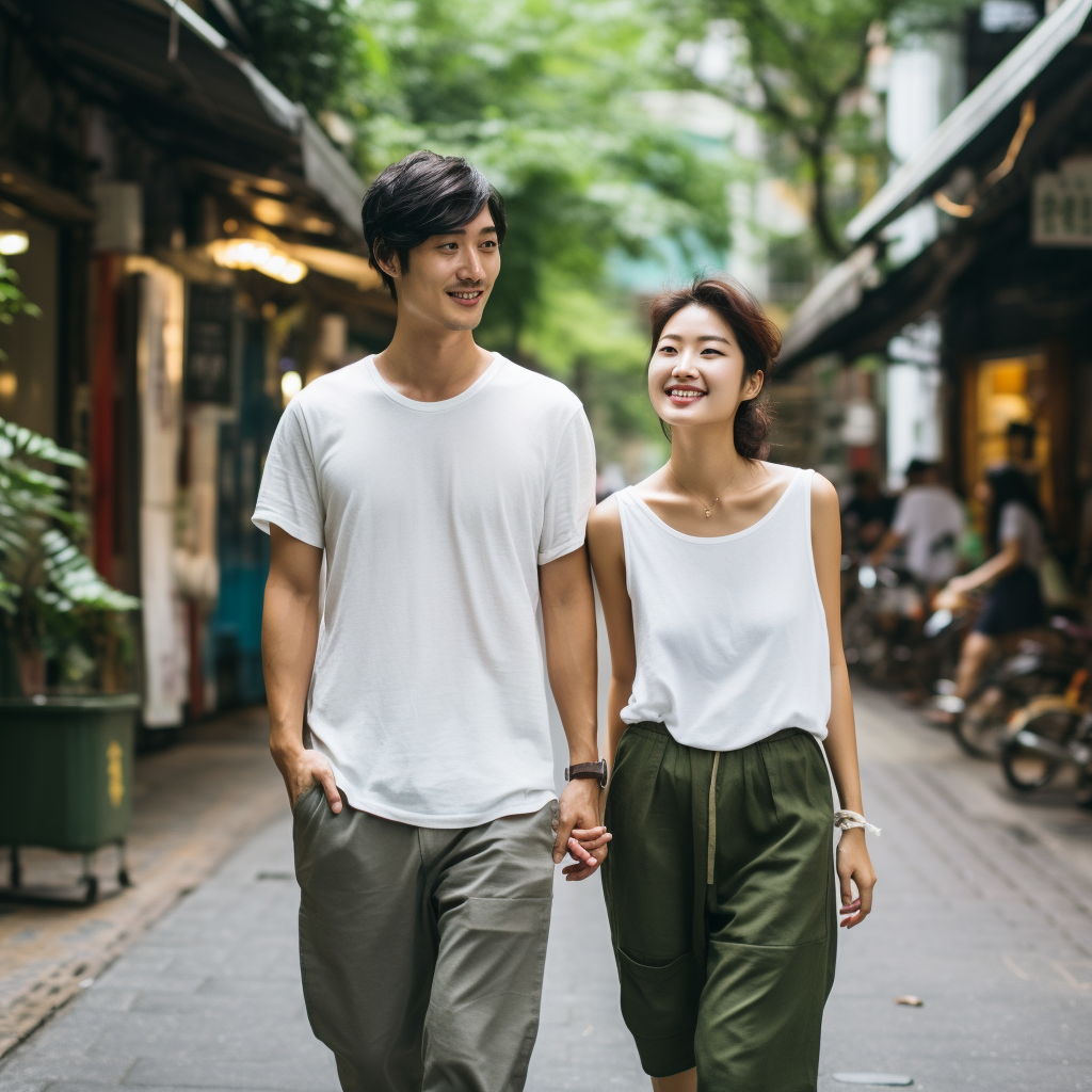 Couple exploring lush landscapes together