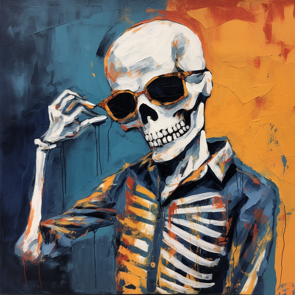 Skeleton with Drumsticks Painting