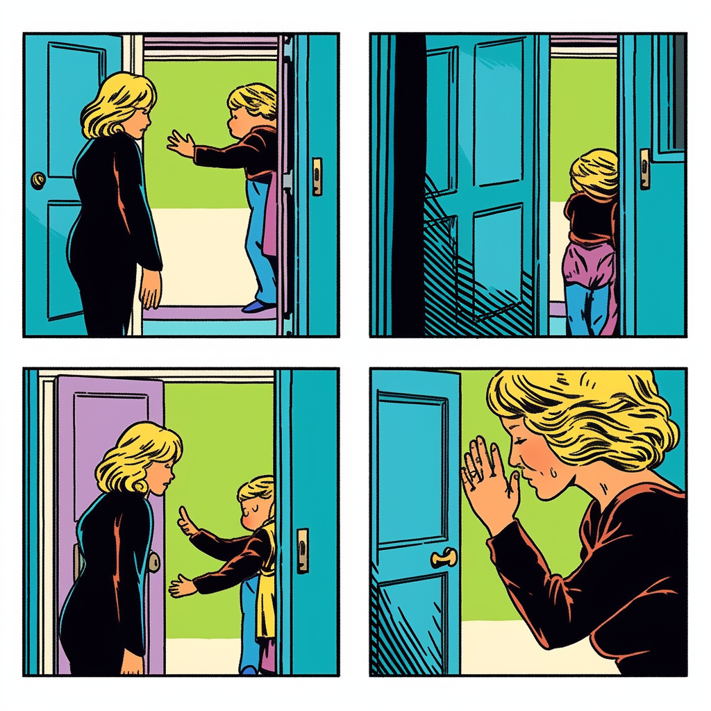 Expressive blond boy saying goodbye