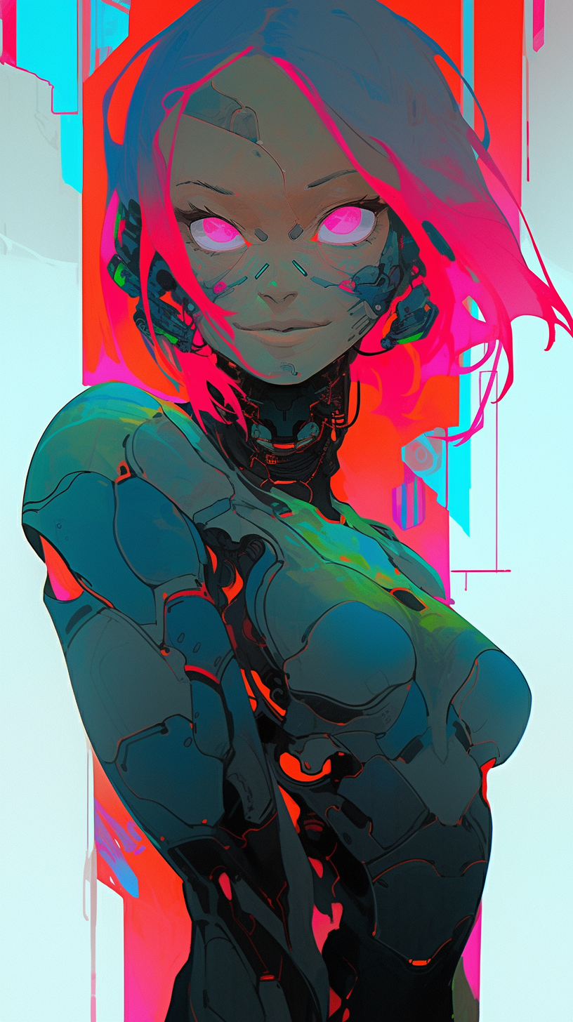 Cyborg girl with expressive face