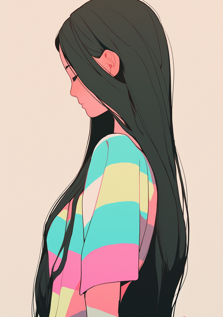 Girl with long black hair illustration