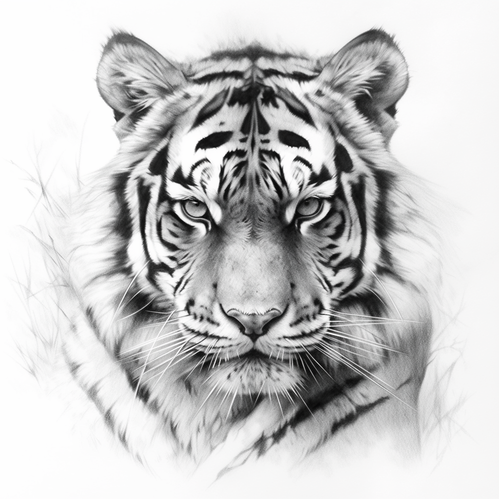 Contemporary tiger face sculpture drawing