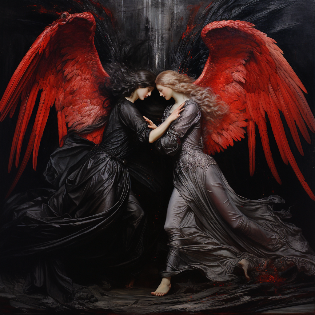 Two emotional expressive angel women