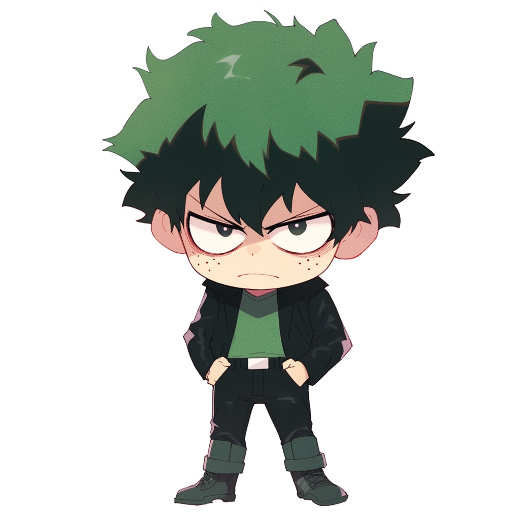 Angry chibi boy with green hair