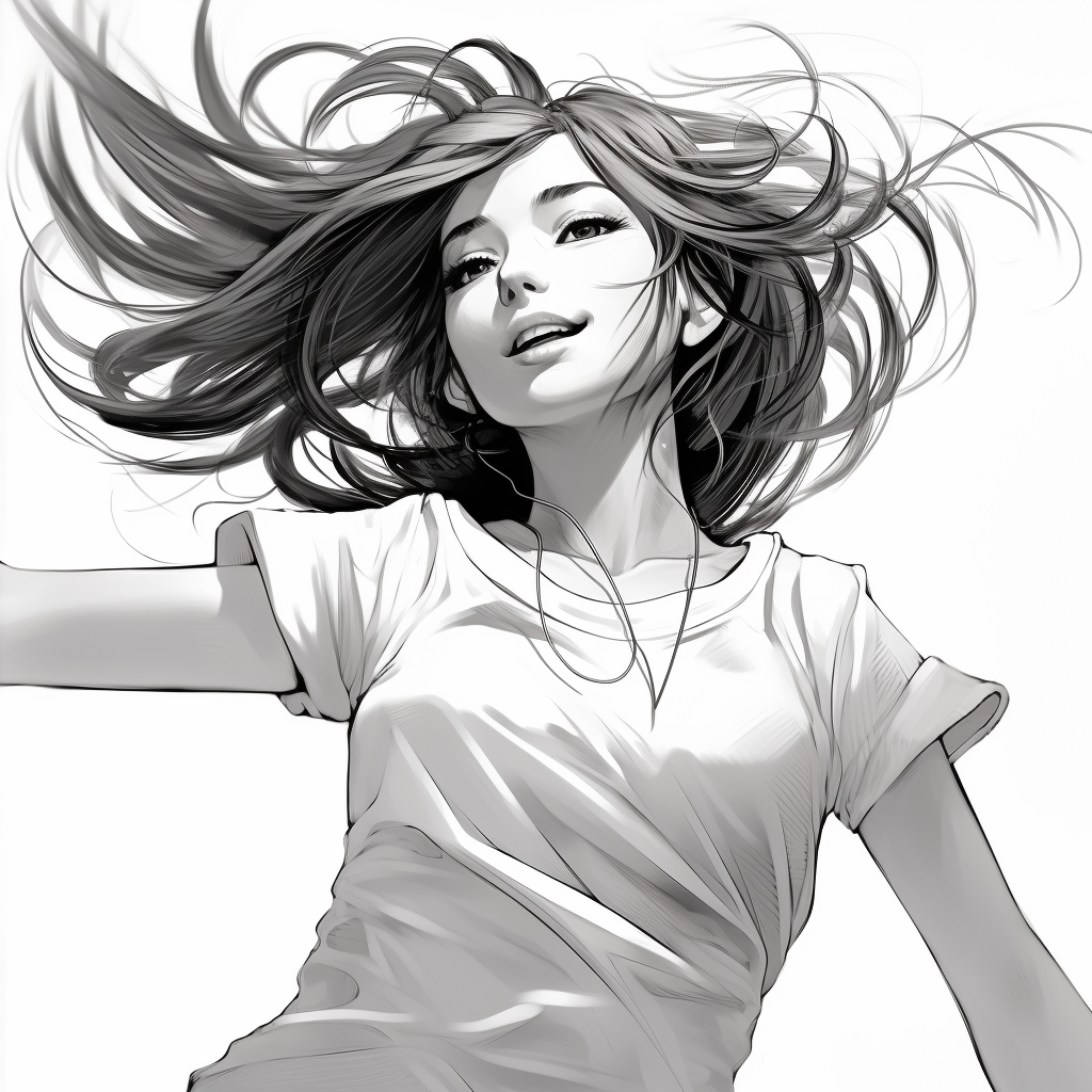 Girl dancing with expressive facial expressions in manga style