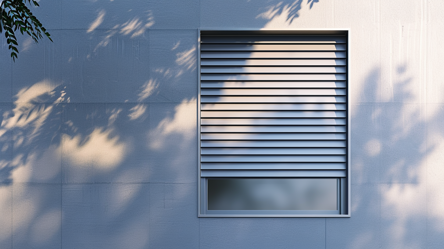 Silver aluminum shutter on gray wall