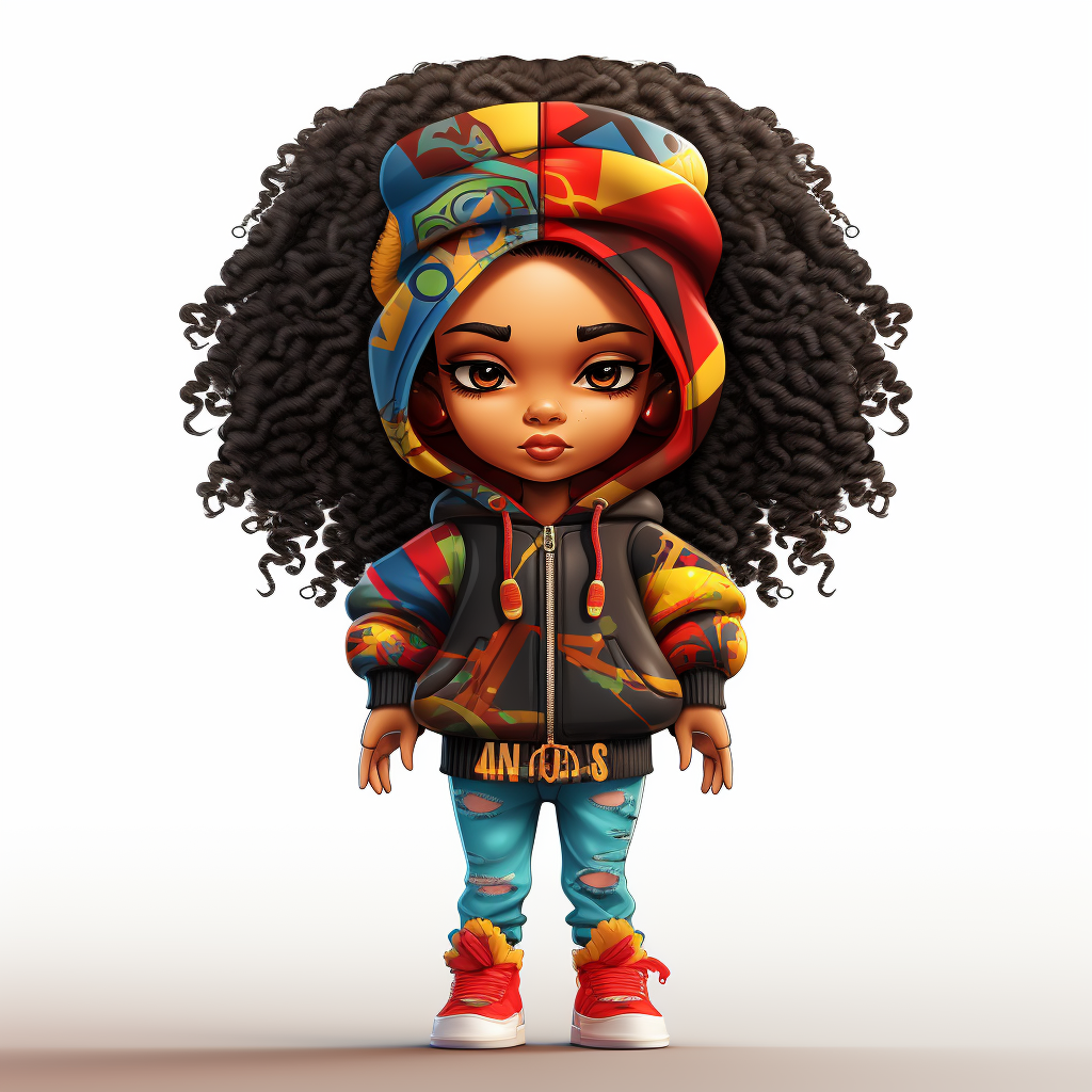 Colorful Chibi Afro Girl in Hip Hop Attire