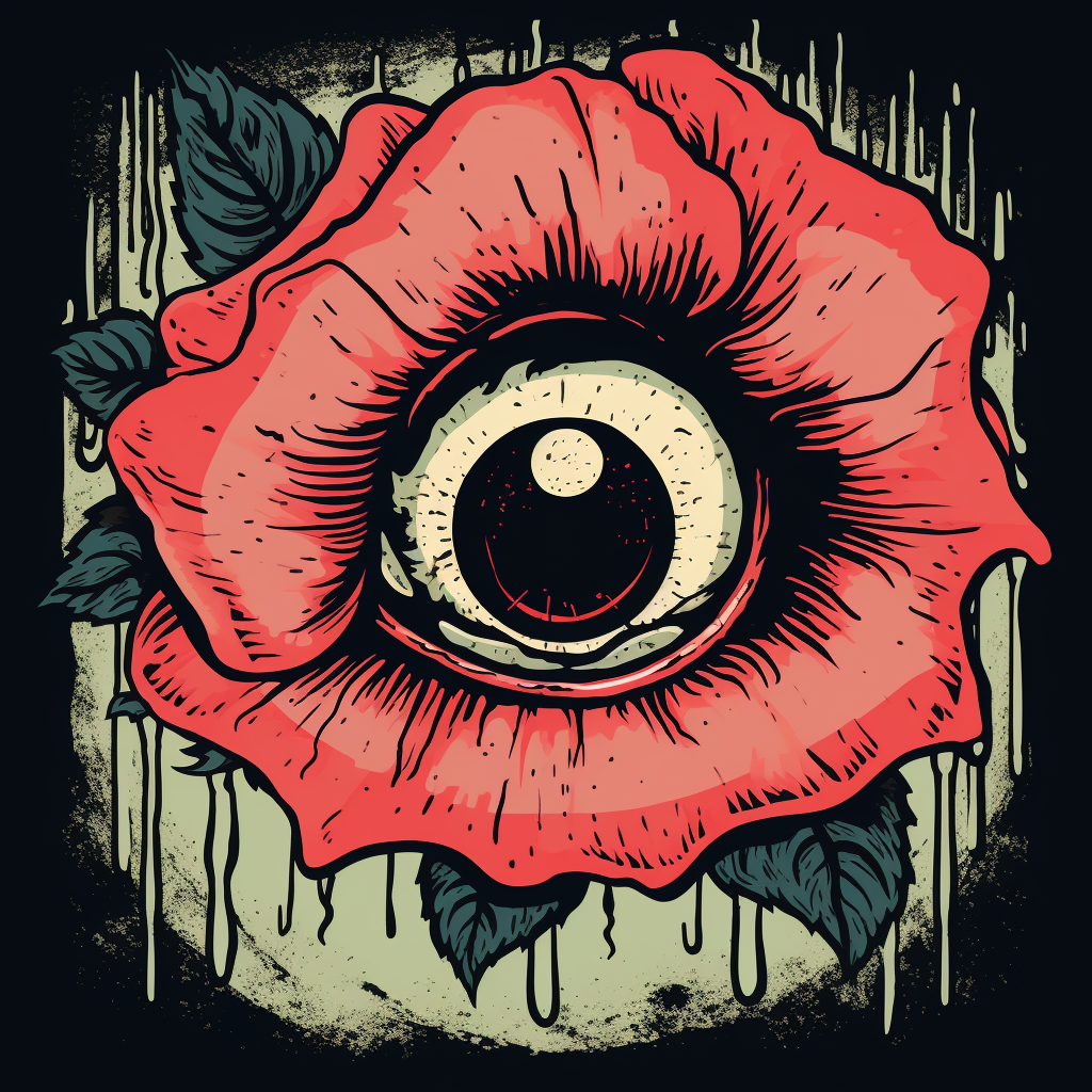 Eye inside rose surreal illustration