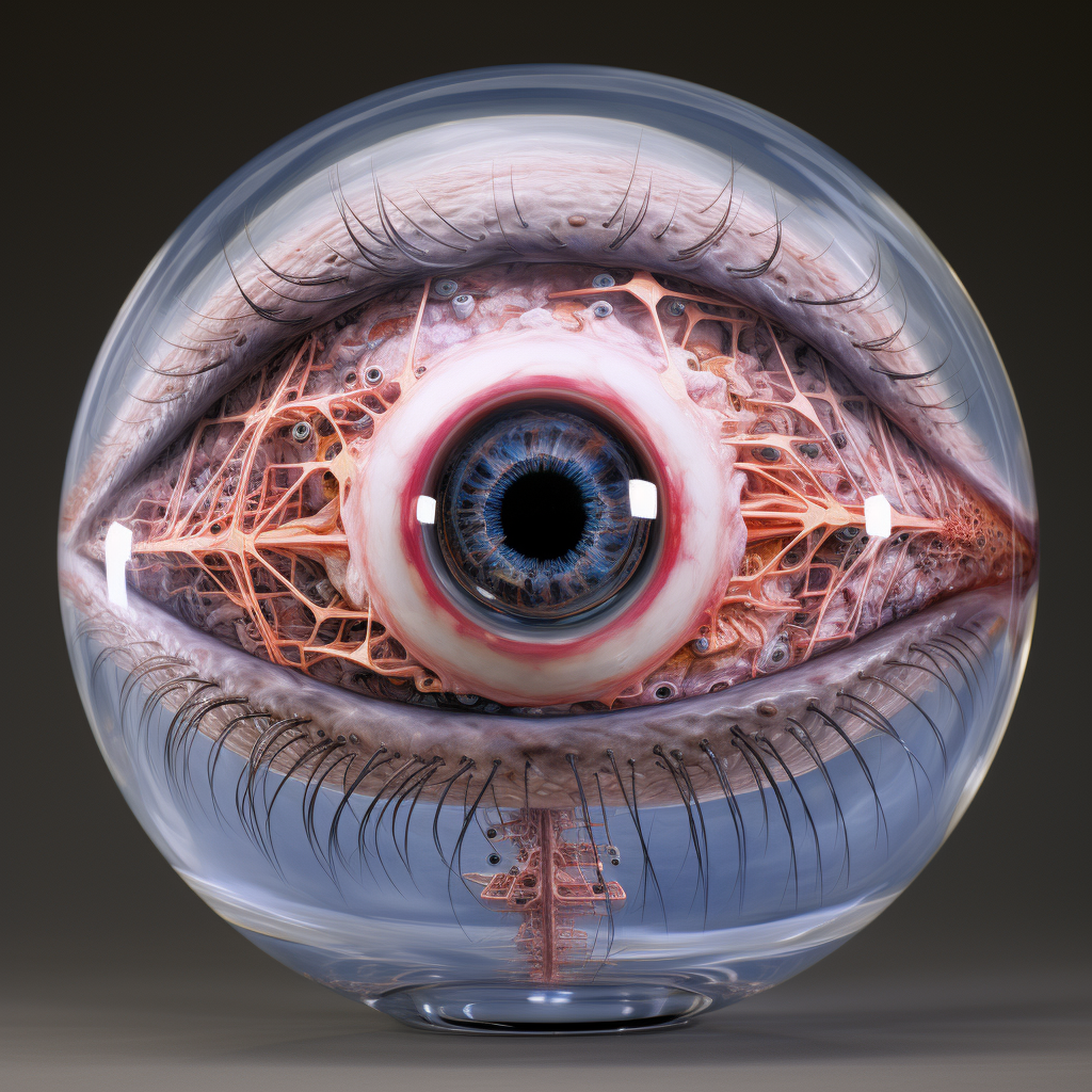 Transparent eyeball with optic nerve