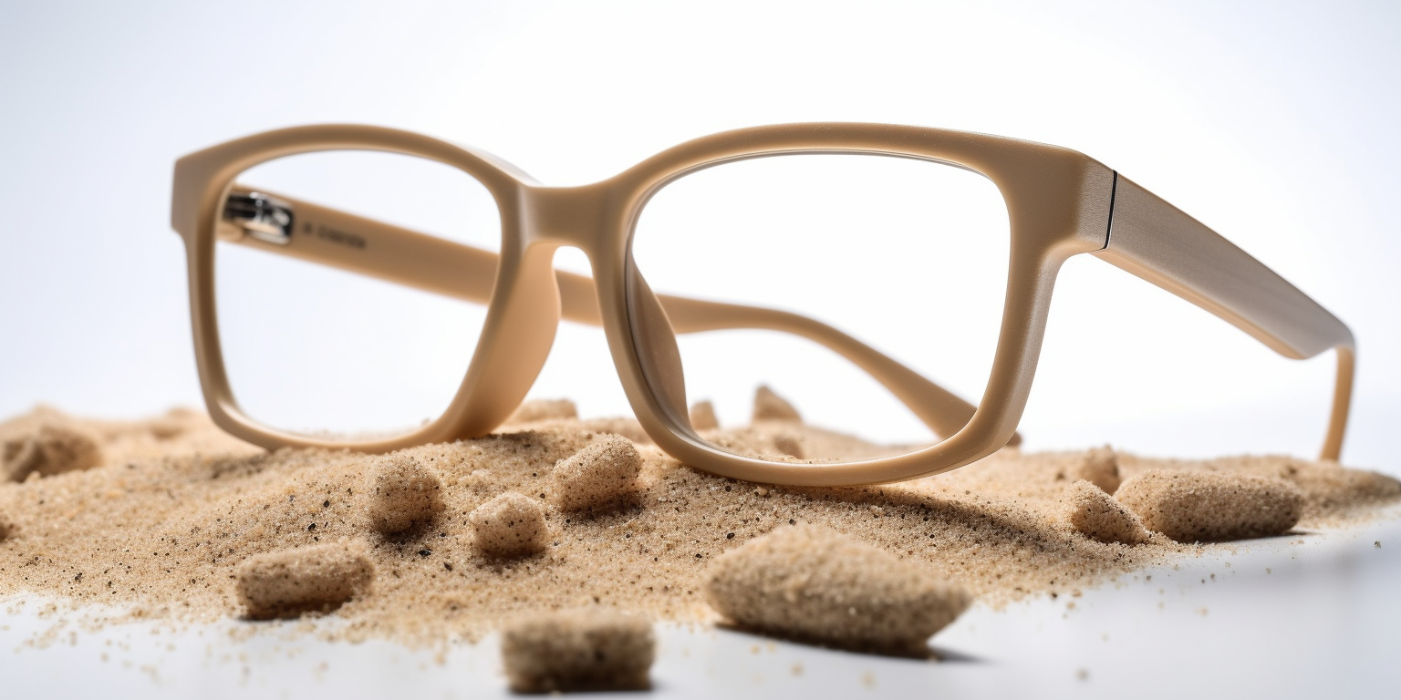 Sand eyeglass frames on white background