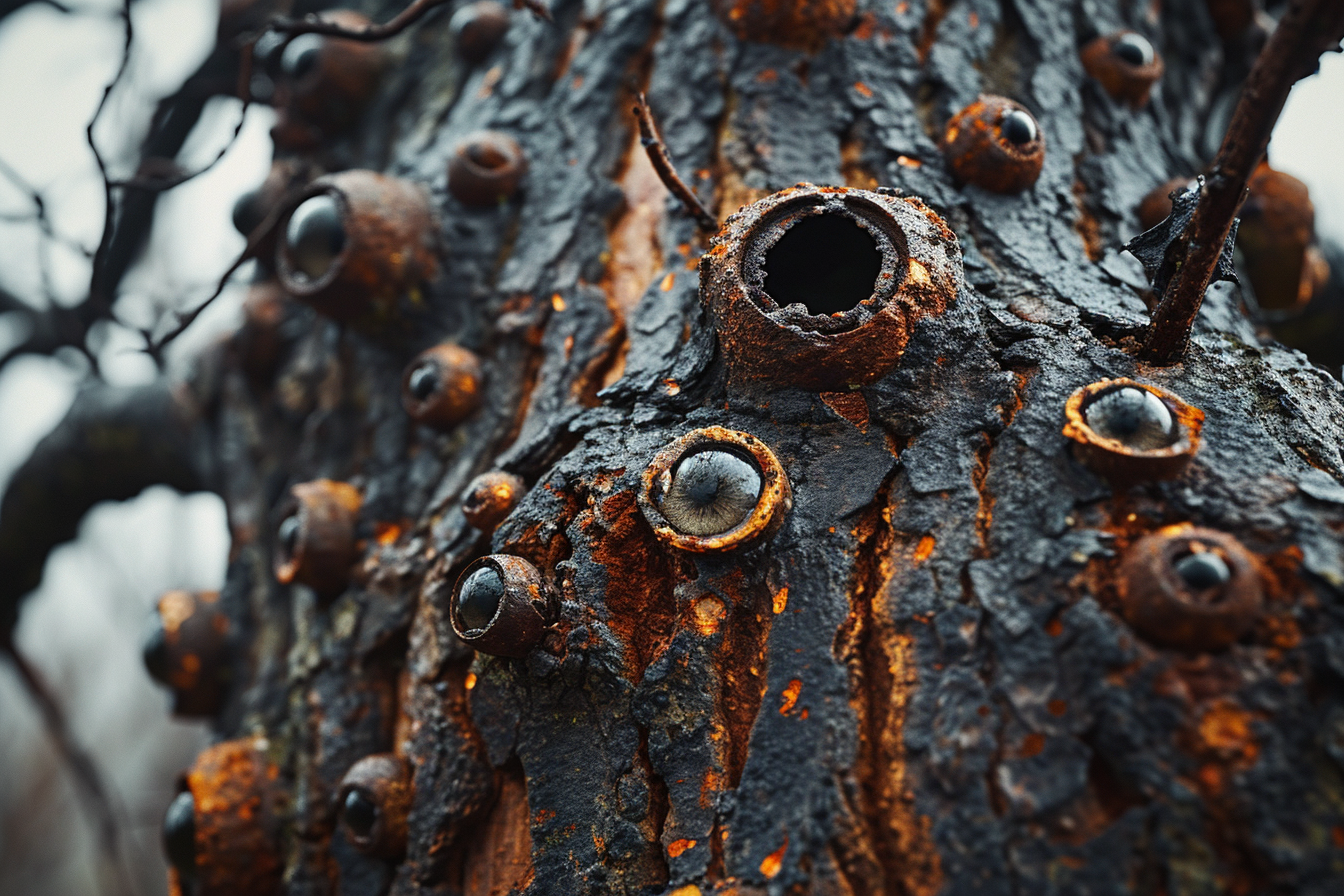 Creepy eyes tree made of rusted metal