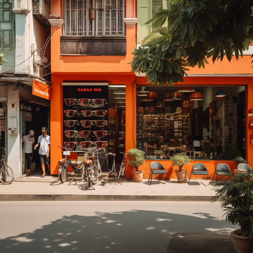 Orange and Black Eyewear Store in Vietnam