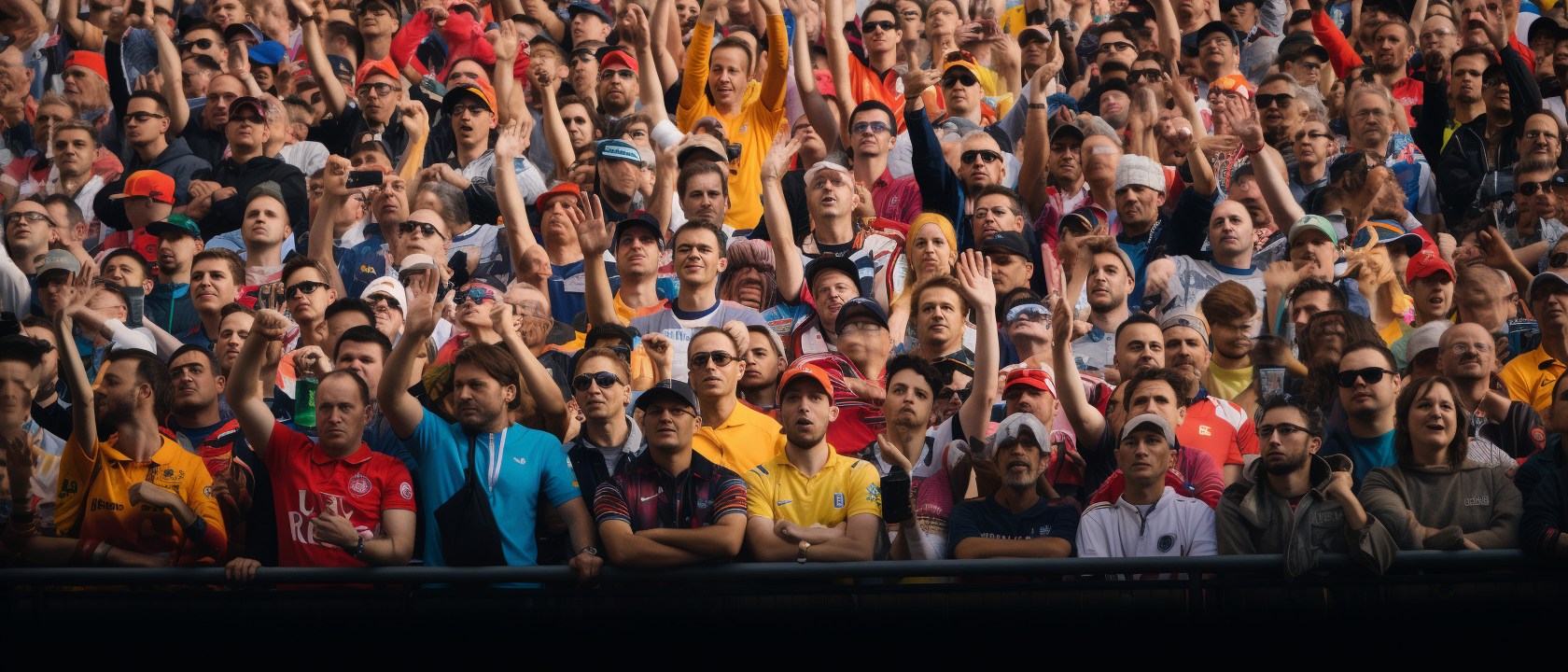 F1 fans enjoying front view race