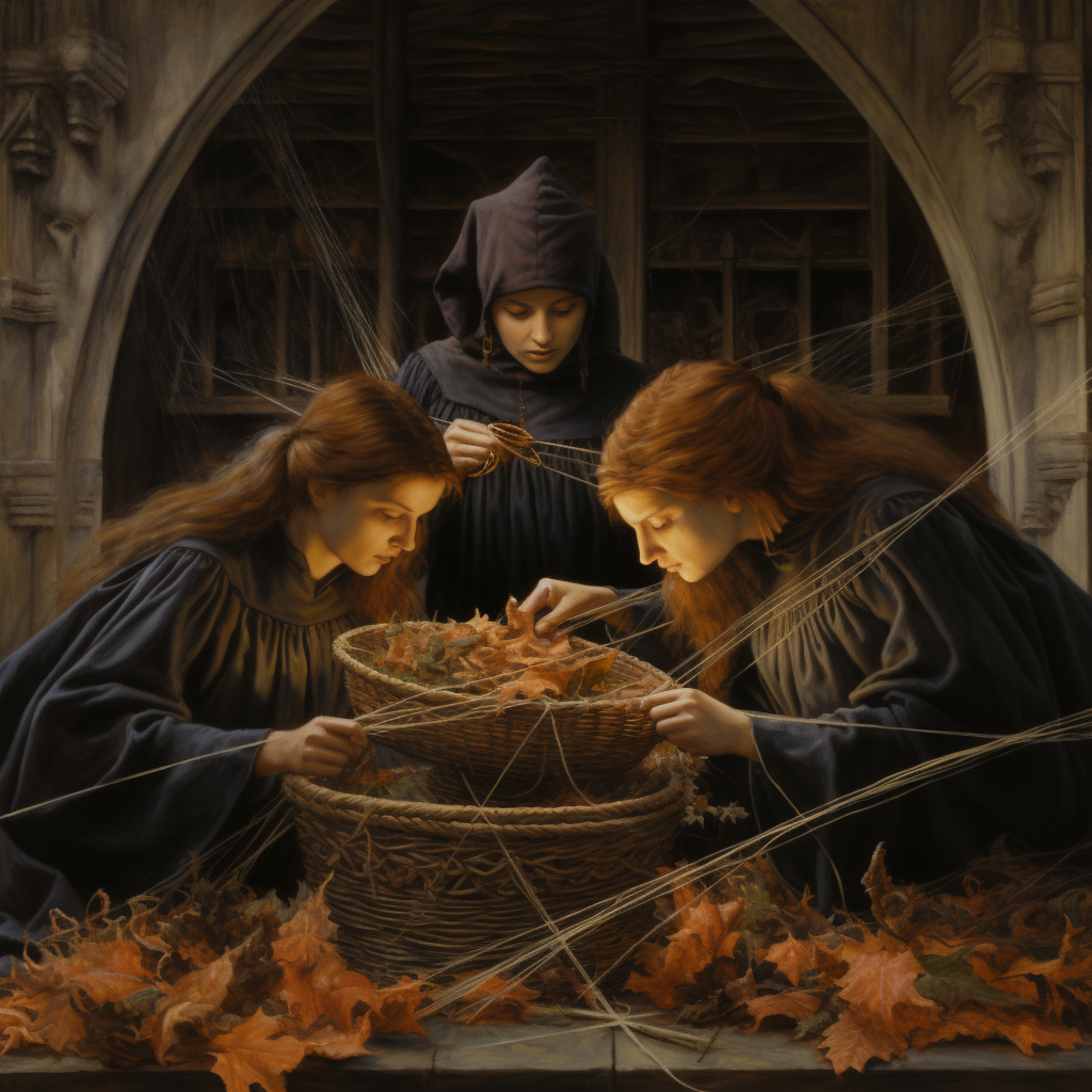 Witches weaving fabric of destiny