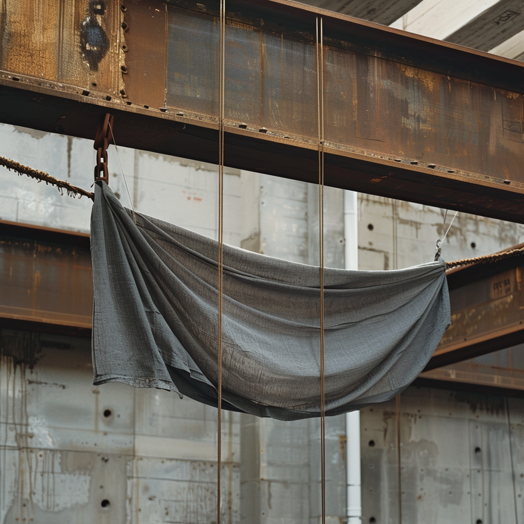 Fabric attached to steel beam