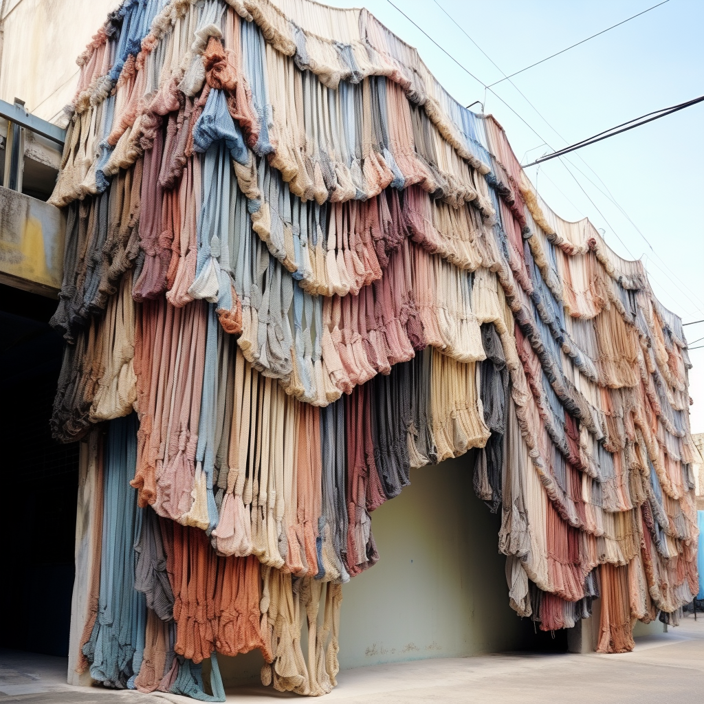 Facade architecture with recycled fabric textiles