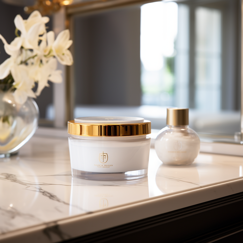 Realistic Face Cream Jar on Vanity Counter