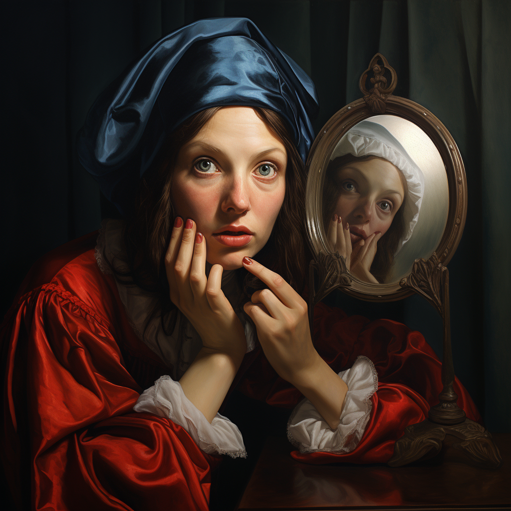 Woman cleaning face in mirror