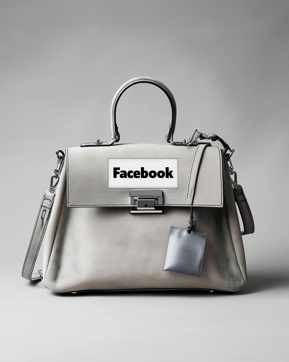 Facebook branded luxury bag on gray background