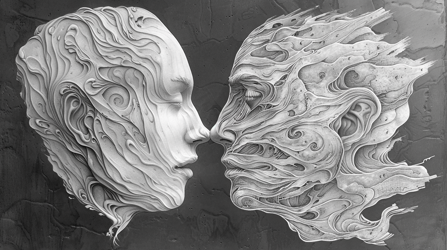 Black White Faces Intertwined Surreal Effect