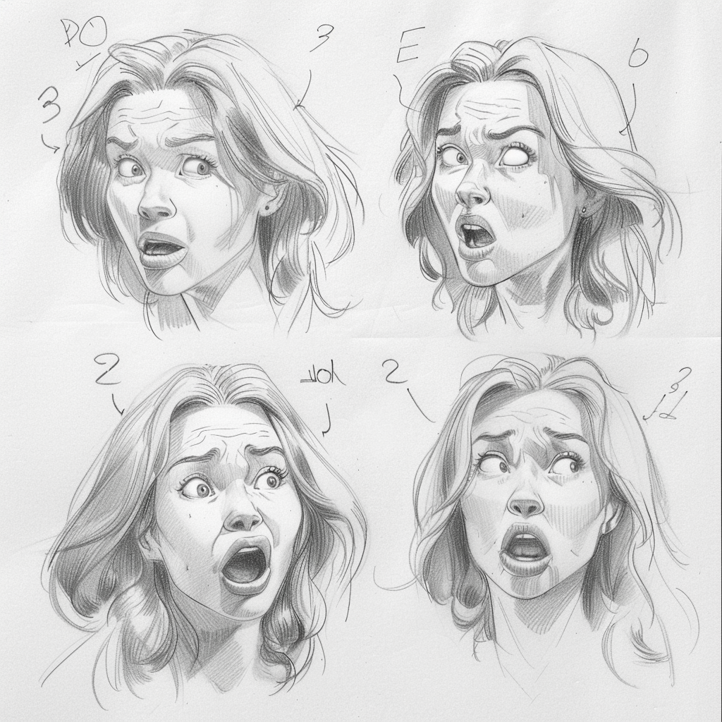 5 portrait drawings facial expressions