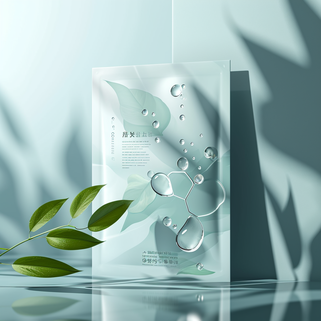 Modern facial mask package with abstract collagen structure and waterdrop