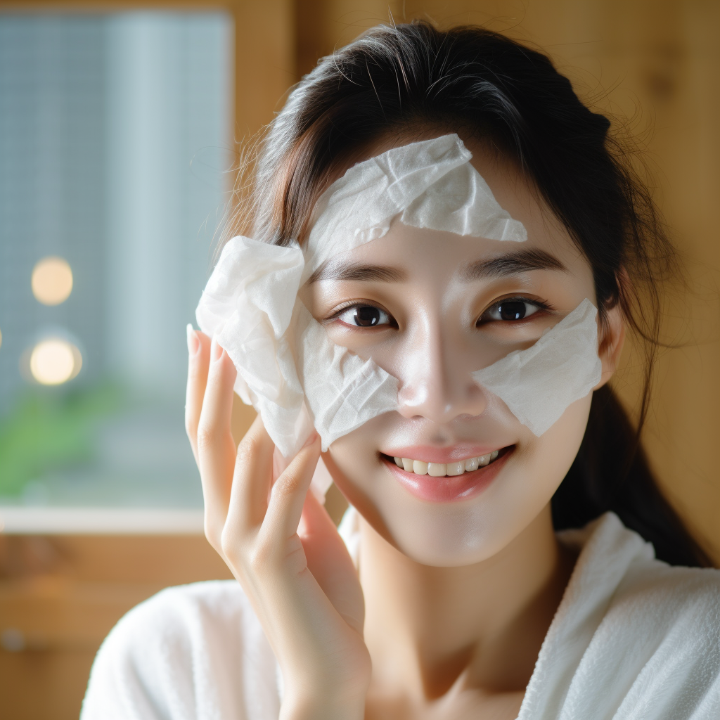 Natural Light Portrait of Asian Korean Girl with Facial Paper Mask