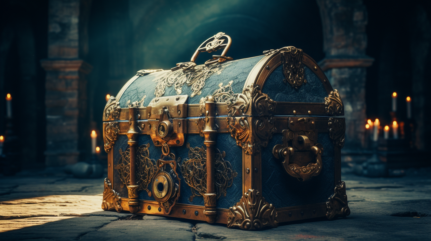 Key unlocking treasure chest filled with facts