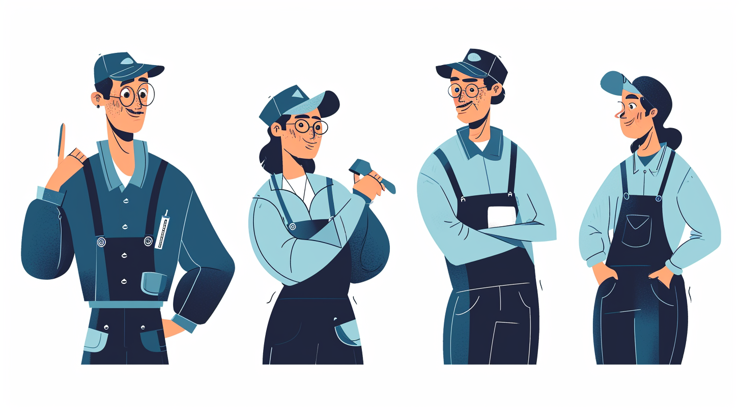 Factory worker illustration with different poses and expressions