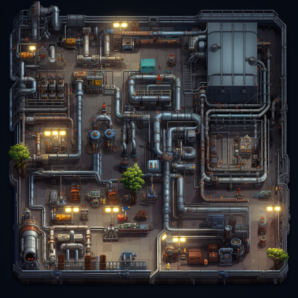 Factory from Above in Retro Game Style